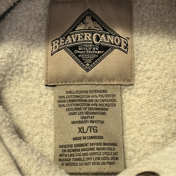 VTG Beaver Canoe Heathered White Pullover Hoodie Kids Size XL Kangaroo Pocket - Picture 9 of 11